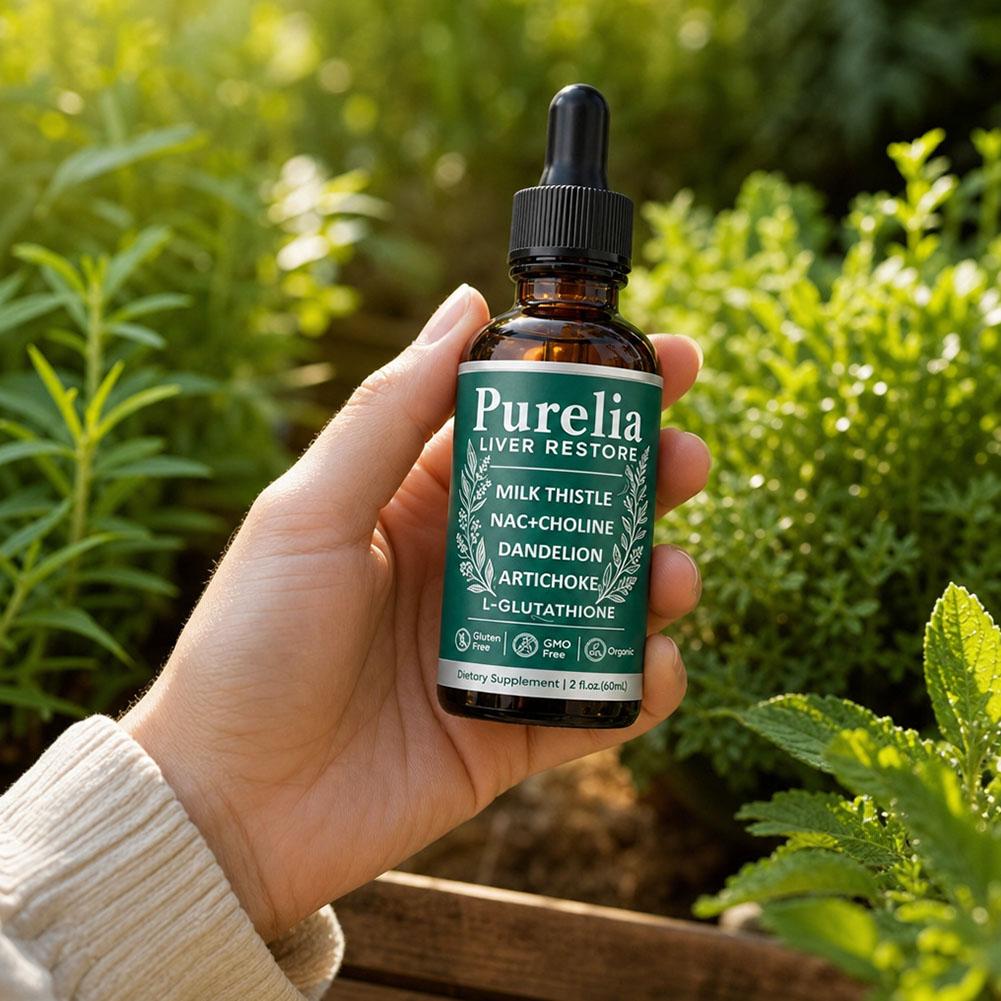 Herbal Wellness Drops - 60ml Purelia Leber-Regenerationsflüssigkeit, Mariendistel-Kräuterformel, Löwenzahn-Artischocken-Glutathion, Nahrungsergänzungsmittel